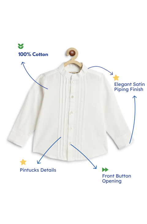 Pre-Order: Boy Solid Pleated Shirt-Cream
