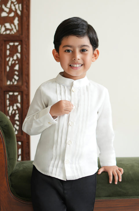 Pre-Order: Boy Solid Pleated Shirt-Cream