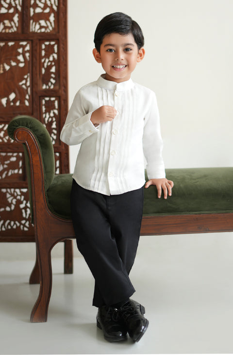 Pre-Order: Boy Solid Pleated Shirt-Cream