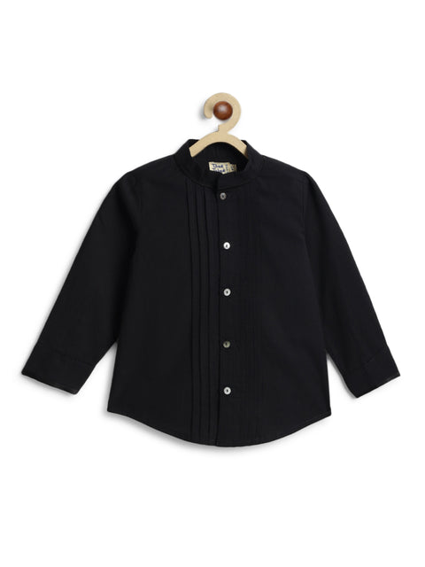 Pre-Order: Boy Solid Pleated Shirt-Black