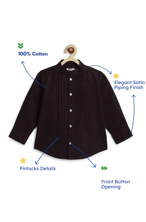 Pre-Order: Boy Solid Pleated Shirt-Black