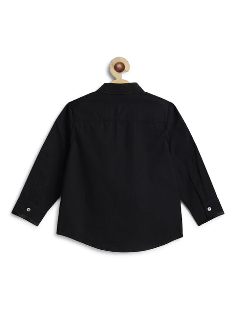 Pre-Order: Boy Solid Pleated Shirt-Black