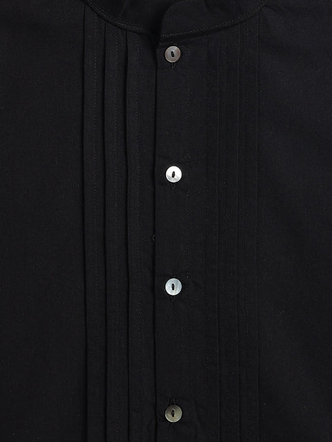 Pre-Order: Boy Solid Pleated Shirt-Black