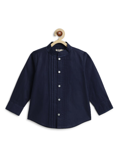 Pre-Order:  Boy Solid Pleated Shirt-Blue