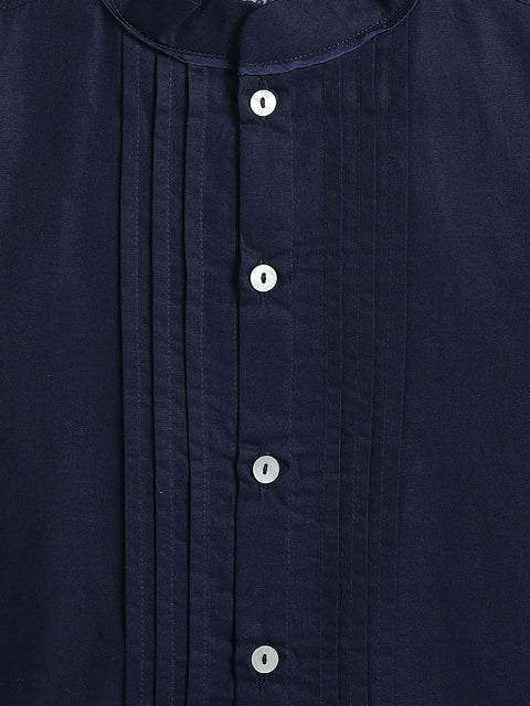 Pre-Order:  Boy Solid Pleated Shirt-Blue