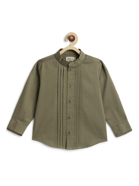 Pre-Order: Boy Solid Pleated Shirt-Olive
