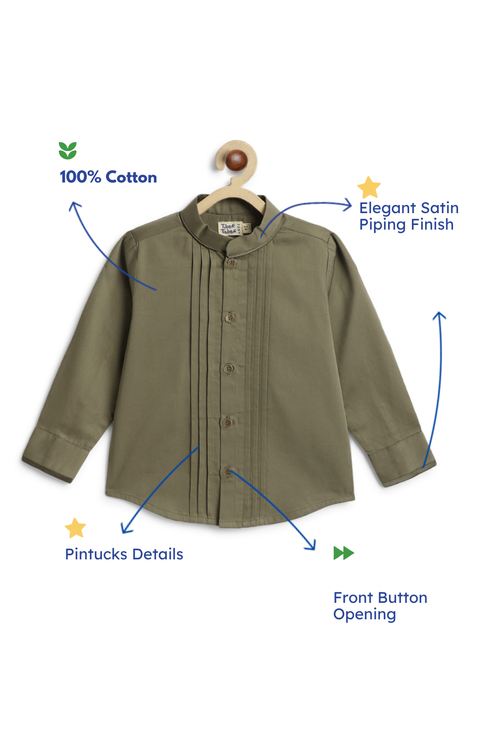 Pre-Order: Boy Solid Pleated Shirt-Olive