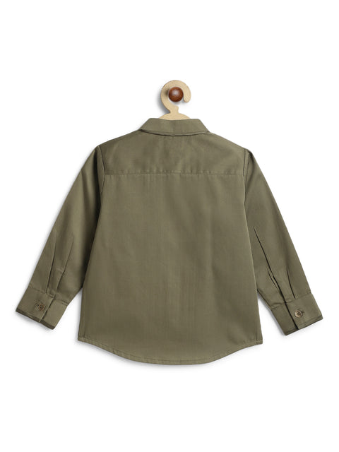 Pre-Order: Boy Solid Pleated Shirt-Olive