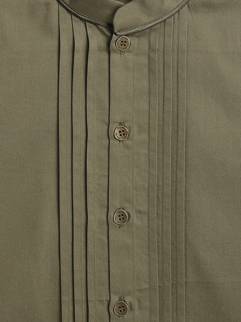 Pre-Order: Boy Solid Pleated Shirt-Olive