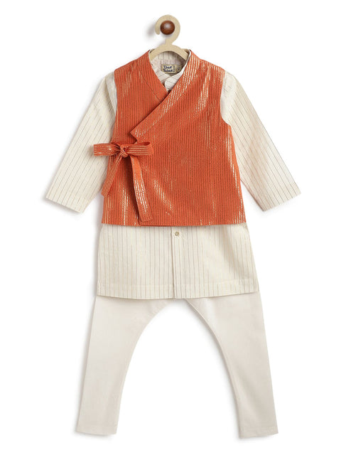 Pre-Order: Boy Stripes Lurex 3 Pc Bundi Set-Orange