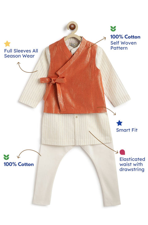 Pre-Order: Boy Stripes Lurex 3 Pc Bundi Set-Orange