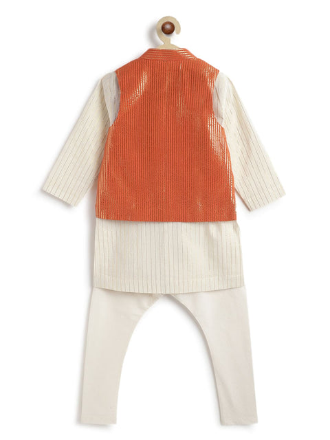 Pre-Order: Boy Stripes Lurex 3 Pc Bundi Set-Orange