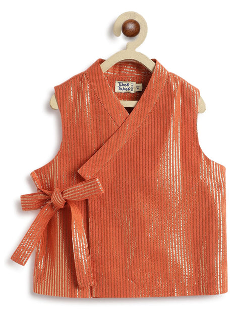 Pre-Order: Boy Stripes Lurex 3 Pc Bundi Set-Orange