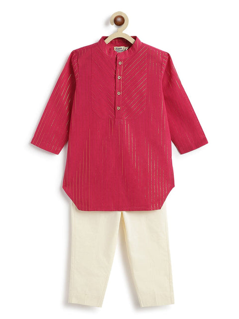 Pre-Order: Boy Stripes Lurex Kurta Pyjama Set-Pink