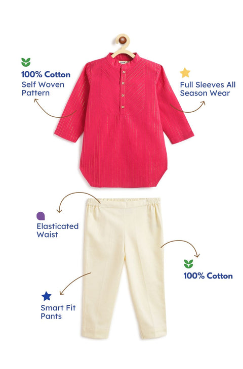 Pre-Order: Boy Stripes Lurex Kurta Pyjama Set-Pink