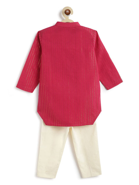 Pre-Order: Boy Stripes Lurex Kurta Pyjama Set-Pink