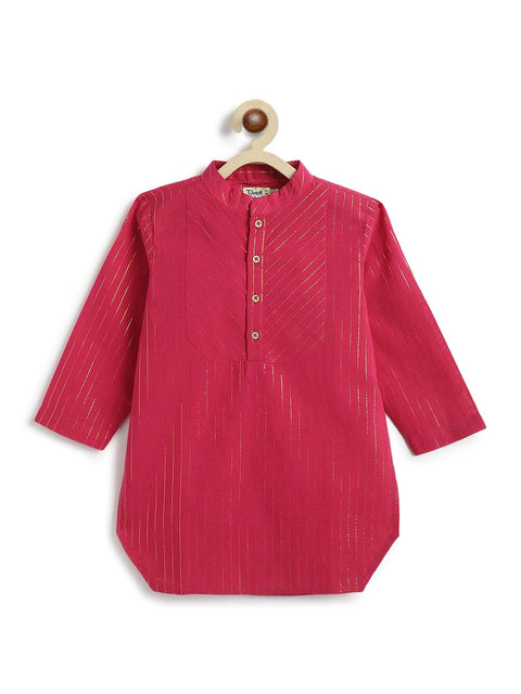 Pre-Order: Boy Stripes Lurex Kurta Pyjama Set-Pink