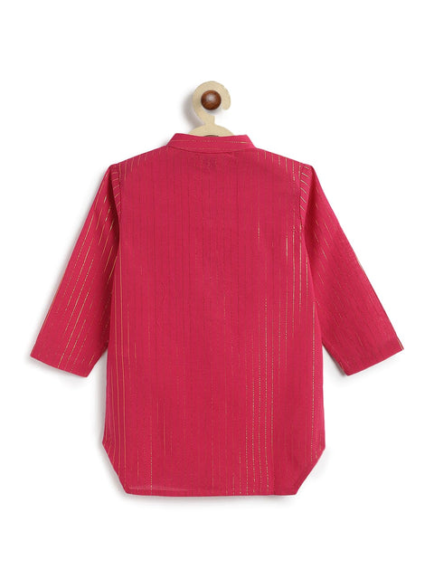 Pre-Order: Boy Stripes Lurex Kurta Pyjama Set-Pink