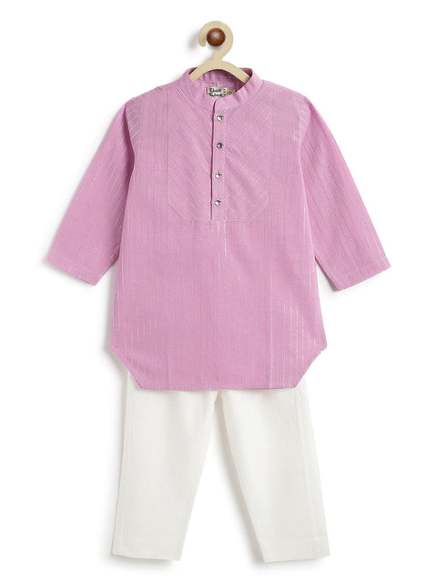 Pre-Order: Boy Stripes Lurex Kurta Pyjama Set-Purple