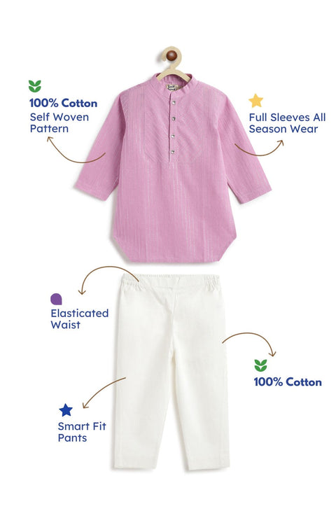 Pre-Order: Boy Stripes Lurex Kurta Pyjama Set-Purple