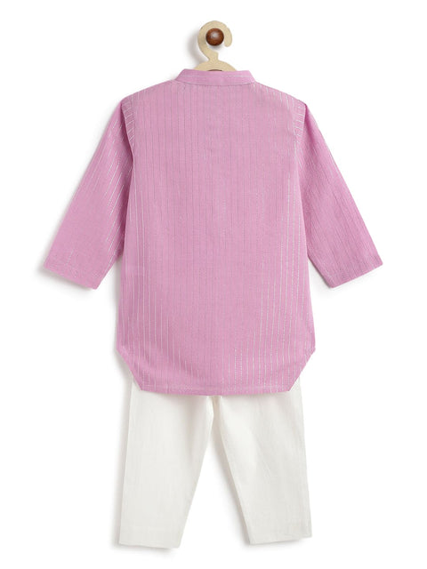 Pre-Order: Boy Stripes Lurex Kurta Pyjama Set-Purple