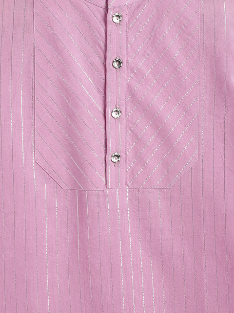 Pre-Order: Boy Stripes Lurex Kurta Pyjama Set-Purple