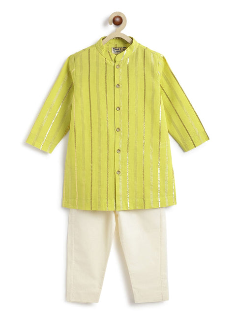 Pre-Order: Boy Stripes Lurex Kurta Pyjama Set-Green