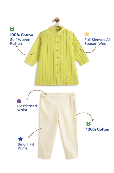 Pre-Order: Boy Stripes Lurex Kurta Pyjama Set-Green