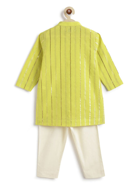Pre-Order: Boy Stripes Lurex Kurta Pyjama Set-Green