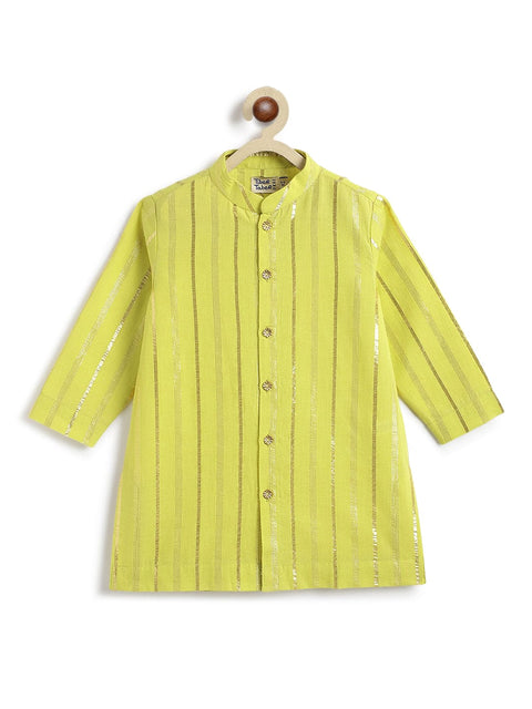 Pre-Order: Boy Stripes Lurex Kurta Pyjama Set-Green