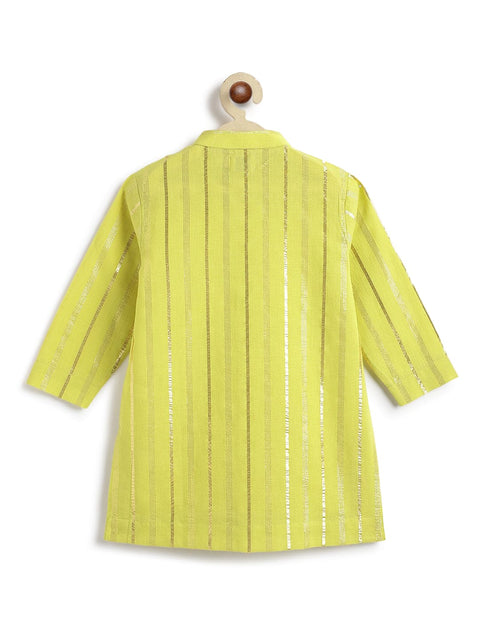 Pre-Order: Boy Stripes Lurex Kurta Pyjama Set-Green