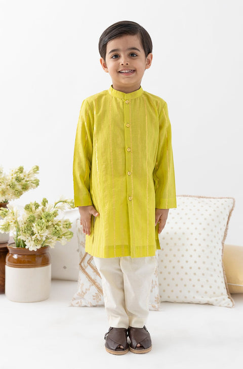 Pre-Order: Boy Stripes Lurex Kurta Pyjama Set-Green