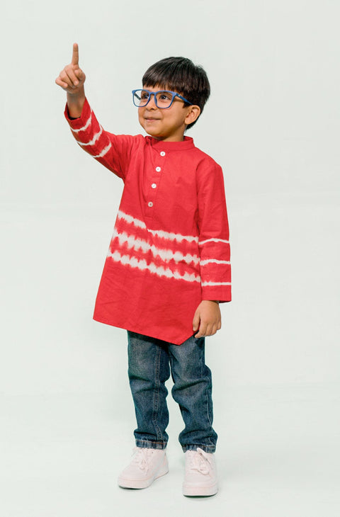 Pre-Order: Boy Tie & Dye Short Kurta - Red