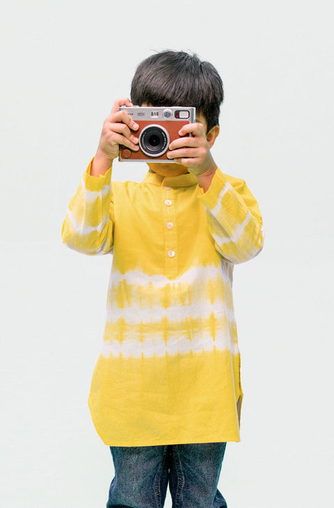 Pre-Order: Boy Tie & Dye Short Kurta - Yellow