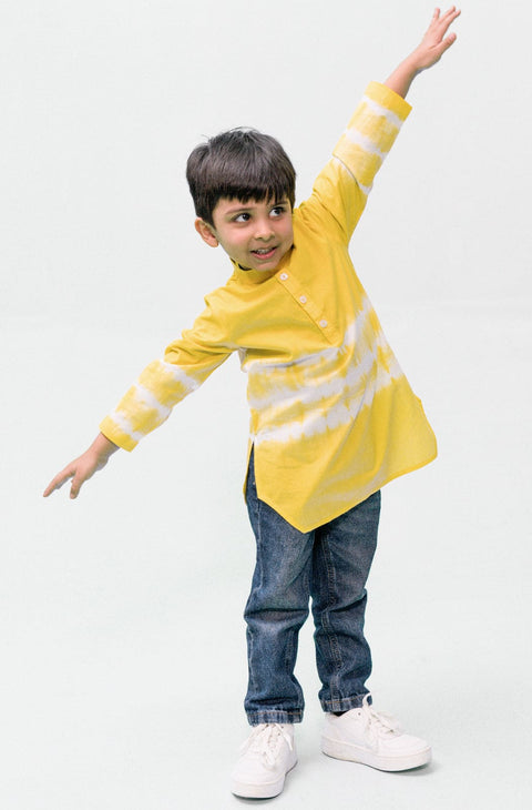 Pre-Order: Boy Tie & Dye Short Kurta - Yellow