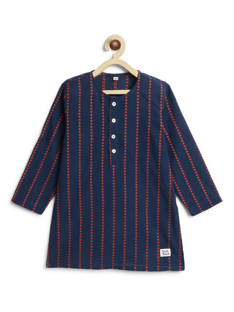 Pre-Order: Boy Triangle Stripes Kurta - Blue
