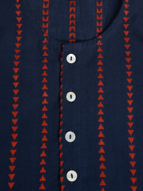 Pre-Order: Boy Triangle Stripes Kurta - Blue