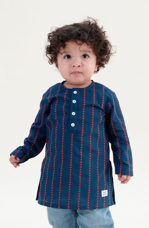 Pre-Order: Boy Triangle Stripes Kurta - Blue