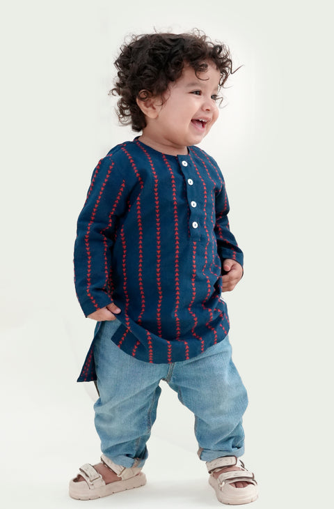 Pre-Order: Boy Triangle Stripes Kurta - Blue