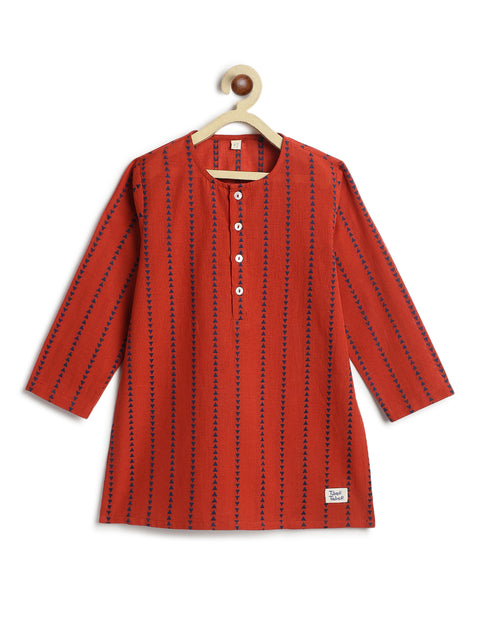 Pre-Order: Boy Triangle Stripes Kurta - Red