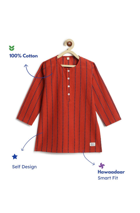 Pre-Order: Boy Triangle Stripes Kurta - Red