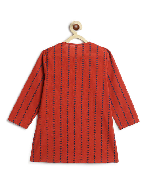 Pre-Order: Boy Triangle Stripes Kurta - Red