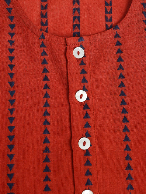 Pre-Order: Boy Triangle Stripes Kurta - Red