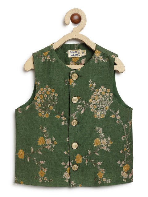 Pre-Order: Boy floral jacquar Bundi Jacket-Green