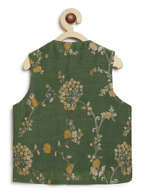 Pre-Order: Boy floral jacquar Bundi Jacket-Green