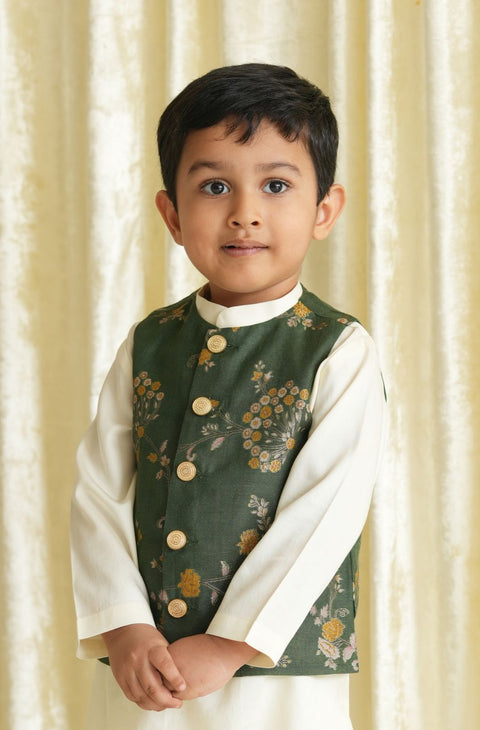 Pre-Order: Boy floral jacquar Bundi Jacket-Green