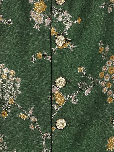 Pre-Order: Boy floral jacquard Bandhgala-Green