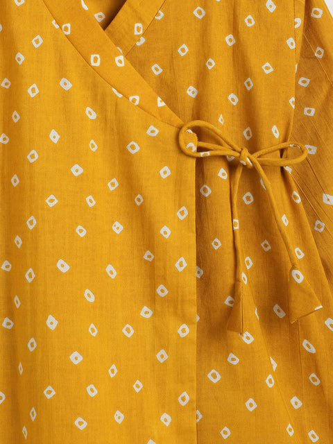 Boys Babu Moshai Bandhani Kurta Pyjama Set -Yellow