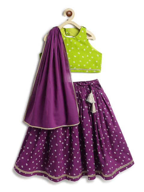 Pre-Order: Girl Bandhani Lehenga Set - Green