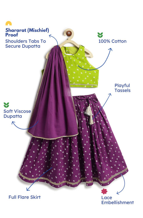 Pre-Order: Girl Bandhani Lehenga Set - Green